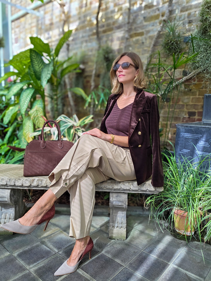 Octavia  Velvet Blazer - Chocolate Brown