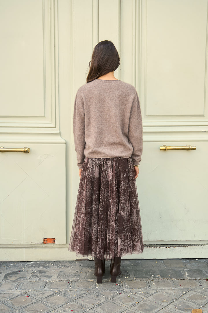 Marble Skinny Fit Tulle Skirt - Dark Brown