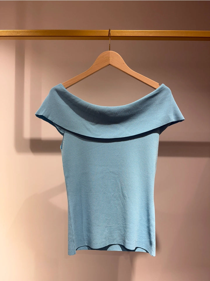 Bardot Fine Knit Shoulder Top - Turquoise