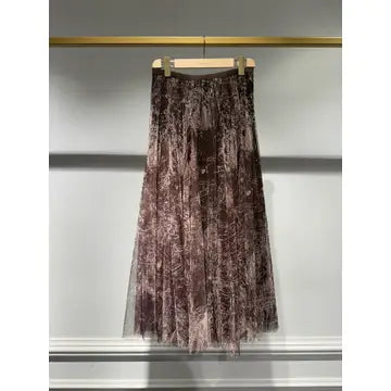Marble Skinny Fit Tulle Skirt - Dark Brown