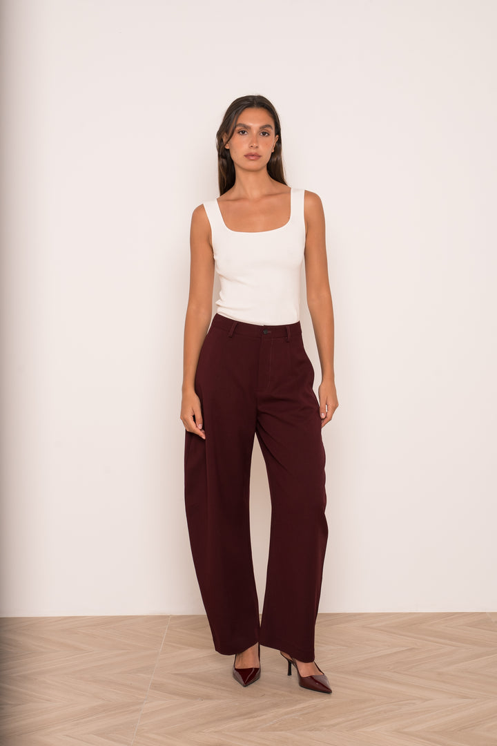 The Carmen Tailored Barrel Leg Trousers in Navy Blue - Plum