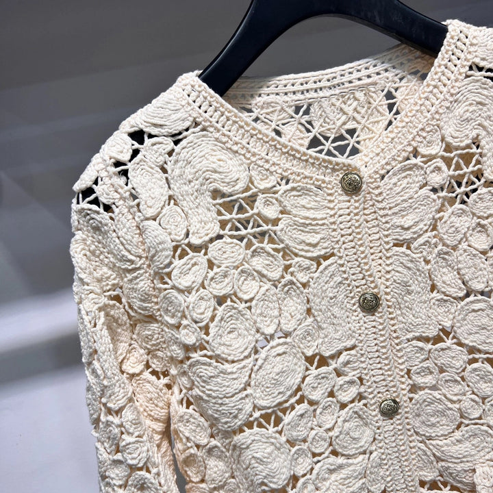 Capri Cream Floral Crochet Cardigan