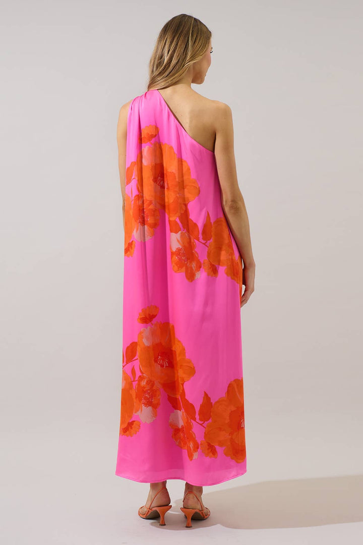 Elodie  Floral Pleated Maxi Dress - Pink/Orange