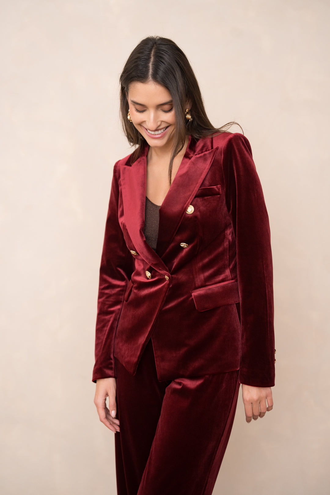 Octavia Velvet Blazer - Burgundy