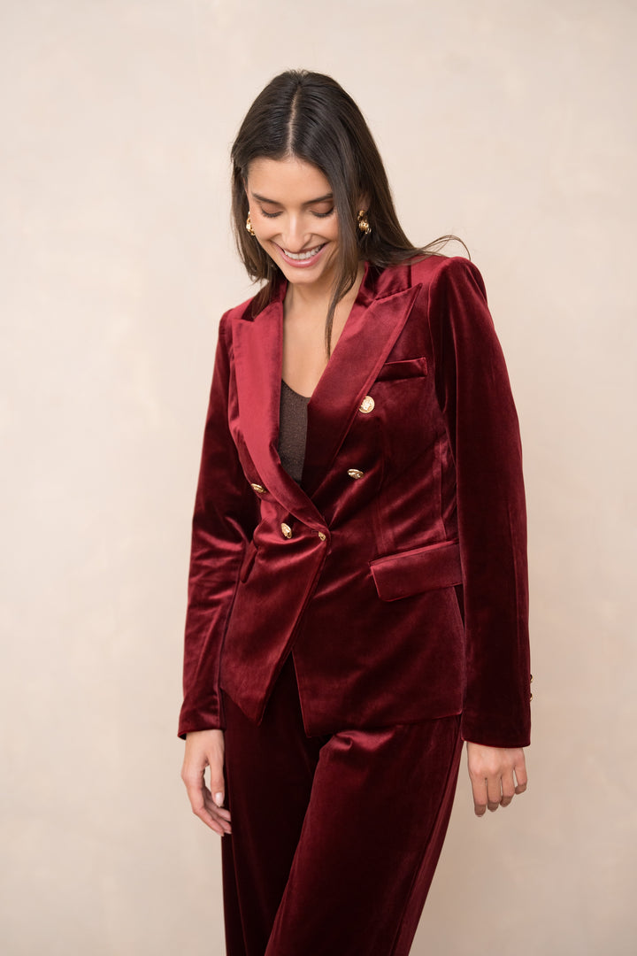 Octavia Velvet Blazer - Burgundy