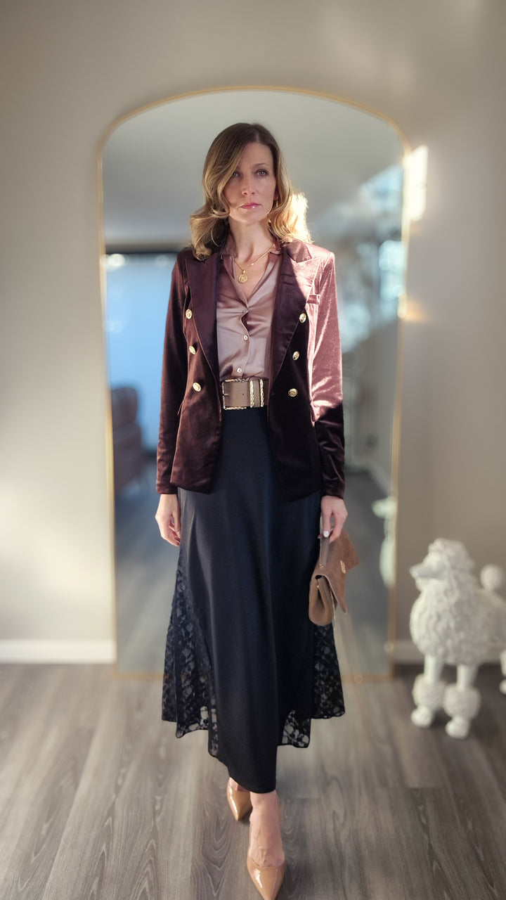 Octavia  Velvet Blazer - Chocolate Brown