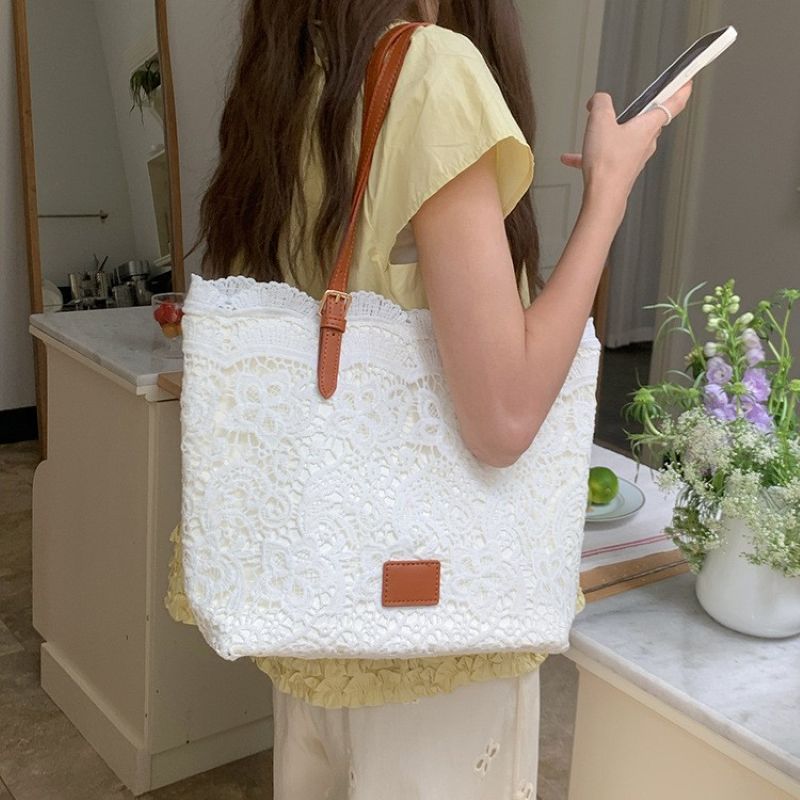 Crochet Lace Shoulder Summer Bag - White