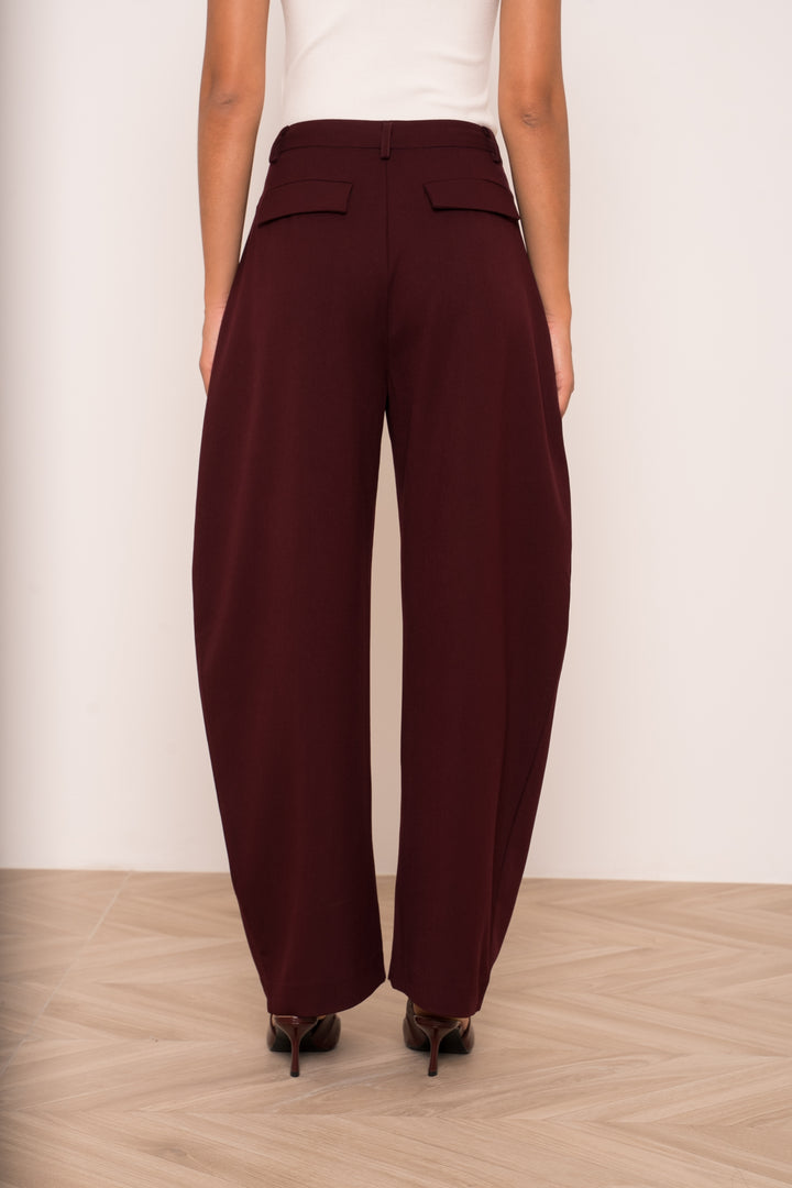 The Carmen Tailored Barrel Leg Trousers in Navy Blue - Plum