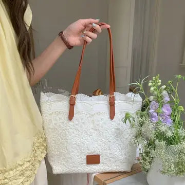 Crochet Lace Shoulder Summer Bag - White