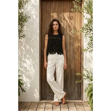 Miley 3D Embroidered Floral Top - Black