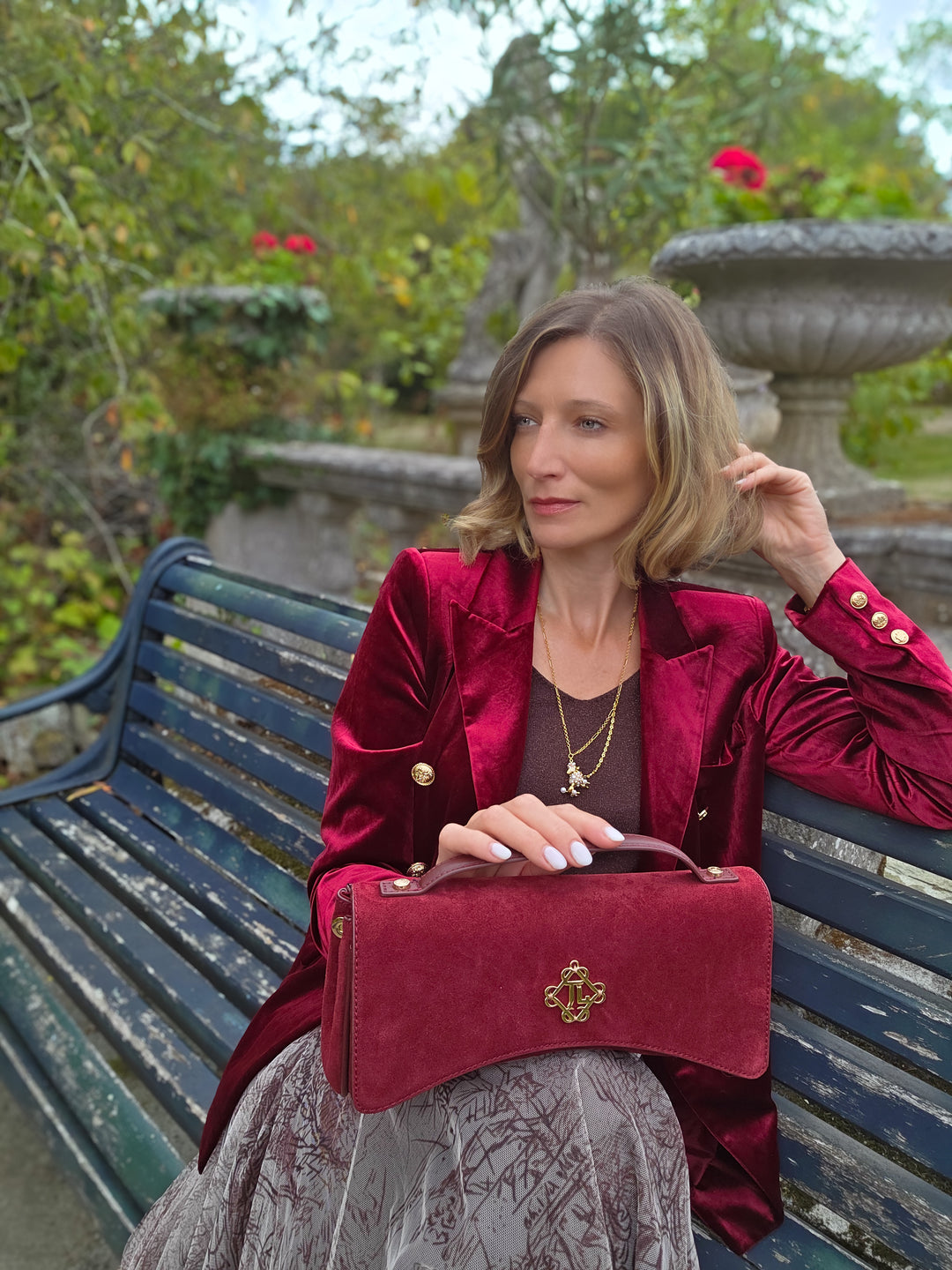 Octavia Velvet Blazer - Burgundy