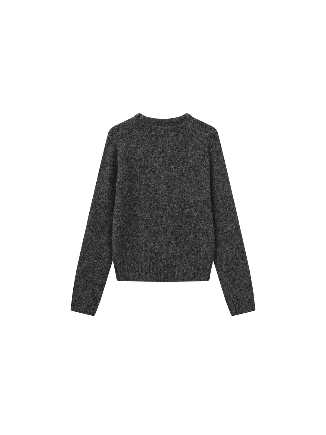 Back view of a gray sweater on a white background