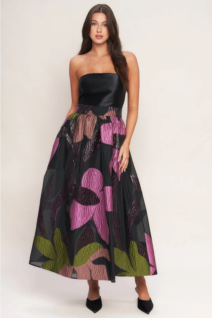Alexandra Printed Woven midi Dress | Black mix
