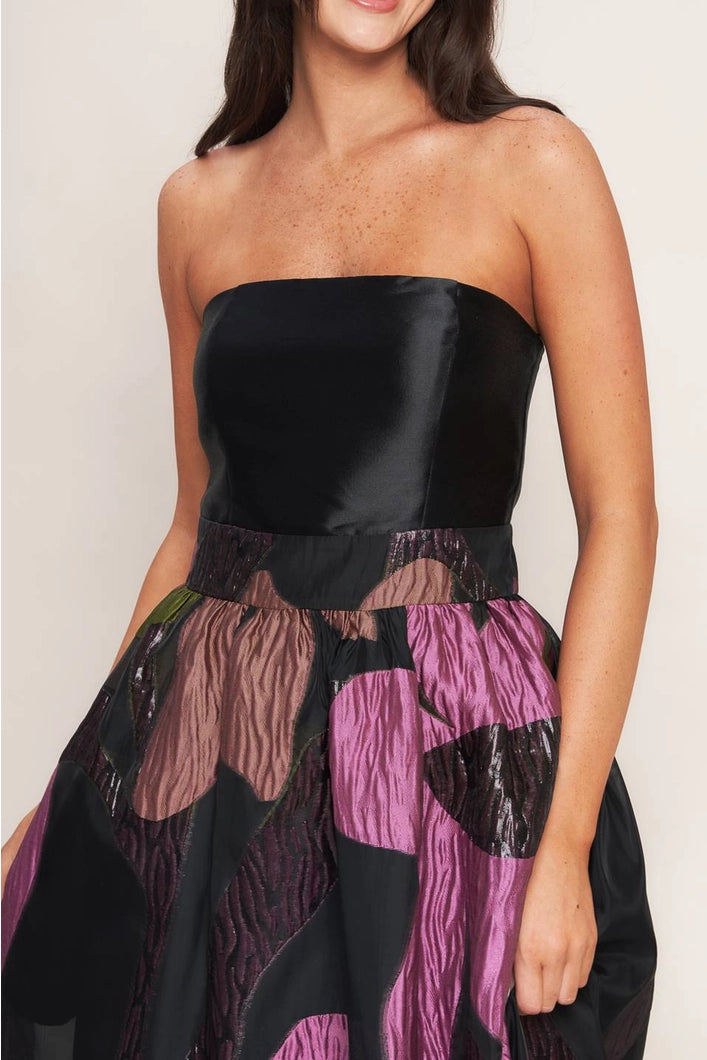 Alexandra Printed Woven midi Dress | Black mix