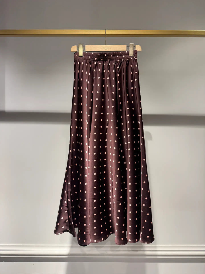 Alexis  Satin Polka-Dot Print Skirt - Plum & Blush dots