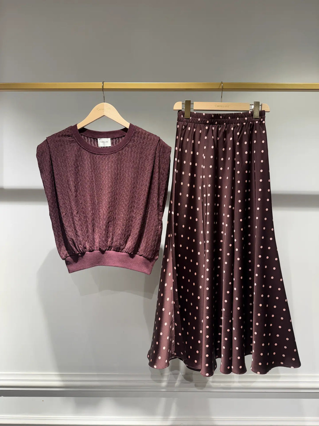Alexis  Satin Polka-Dot Print Skirt - Plum & Blush dots