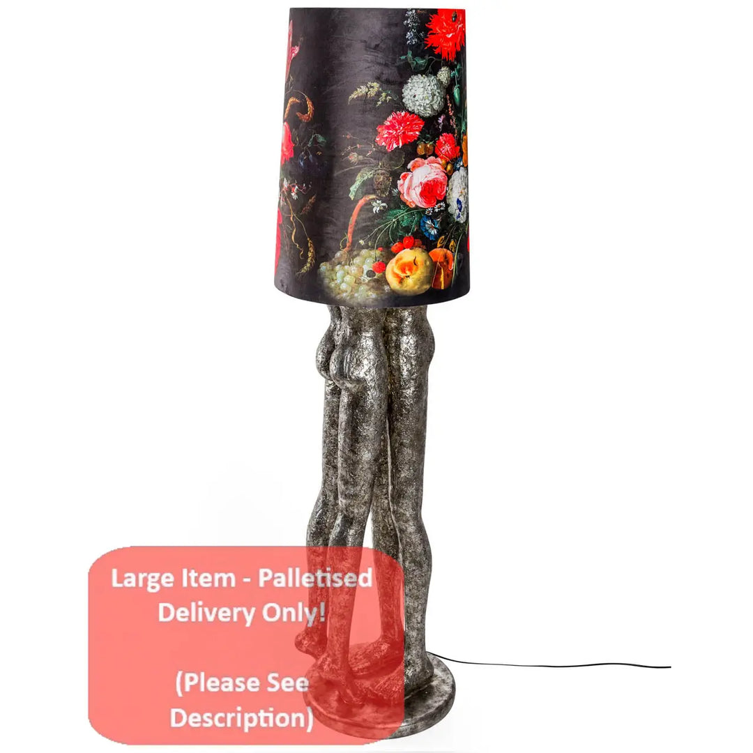Antique Silver Floor Lamp with Floral Boho Shade
