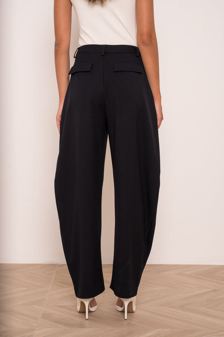 The Carmen Tailored Barrel Leg Trousers in Navy Blue - Plum
