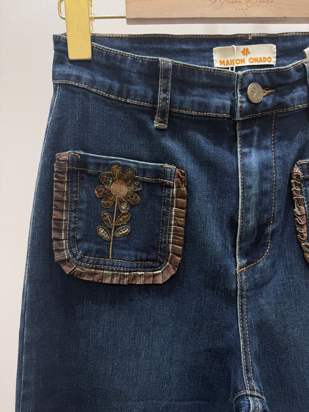 Florence Dark Wash Floral Pocket Wide Leg Jeans