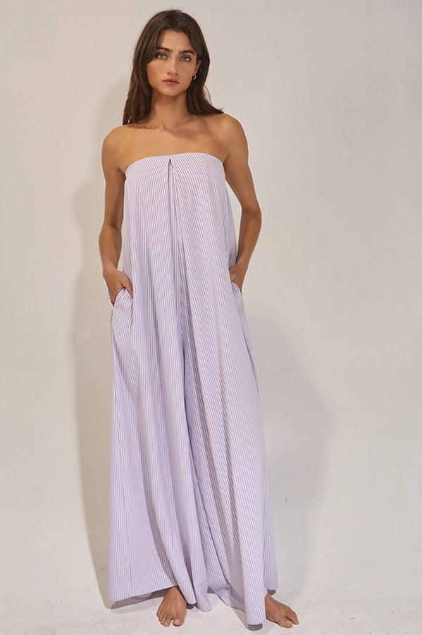 Bali Pin Striped Strapless Flowy Jumpsuit | Lavender