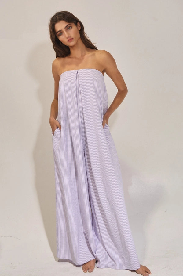 Bali Pin Striped Strapless Flowy Jumpsuit | Lavender