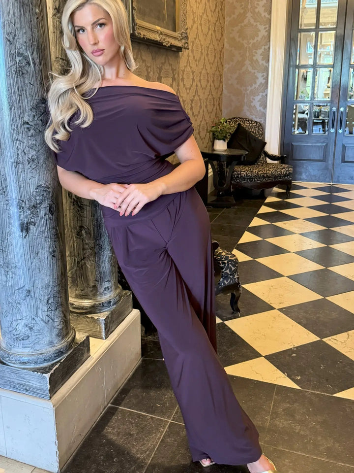 Atom Label Bardot  Carbon Jumpsuit in Blackcurrant