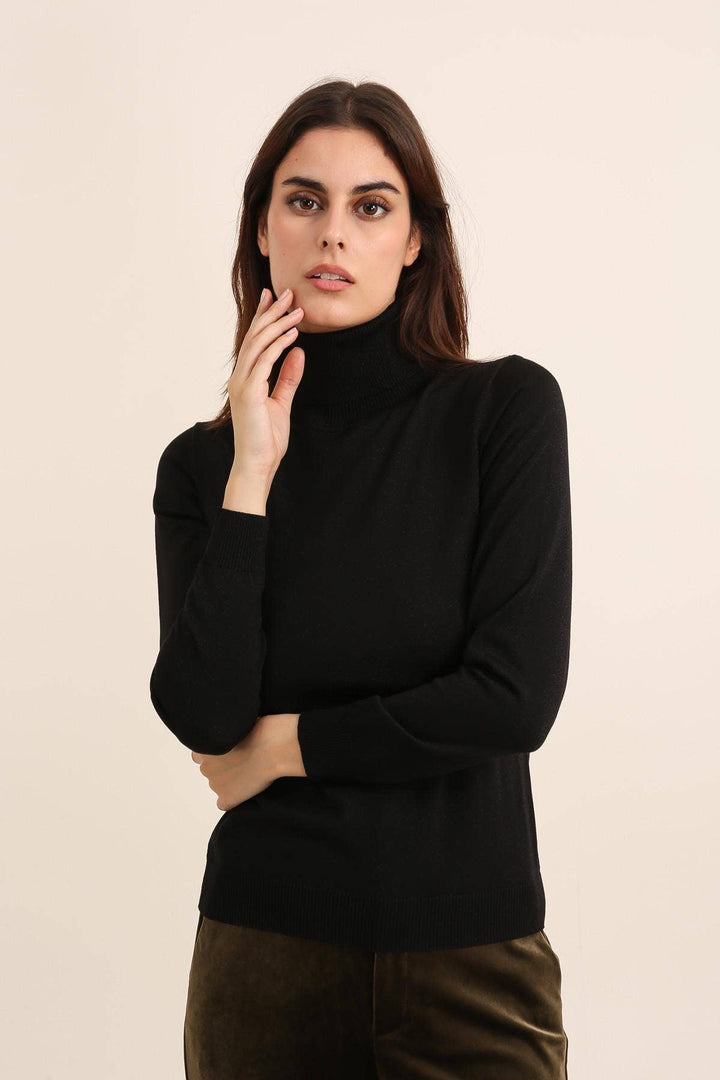 Tencel and lurex knit turtleneck sweater / One size