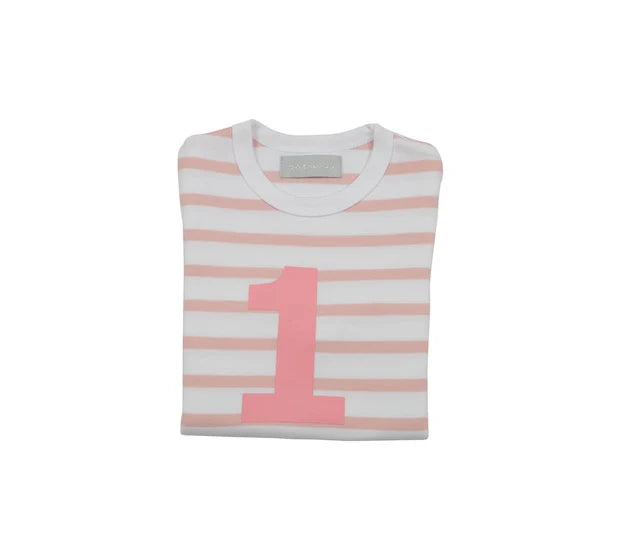 Bob and Blossom | Dusty Pink & White Breton Striped | age |  number T shirt