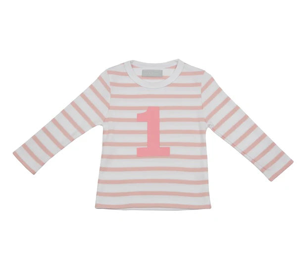 Bob and Blossom | Dusty Pink & White Breton Striped | age |  number T shirt