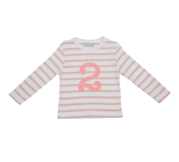 Bob and Blossom | Dusty Pink & White Breton Striped | age |  number T shirt