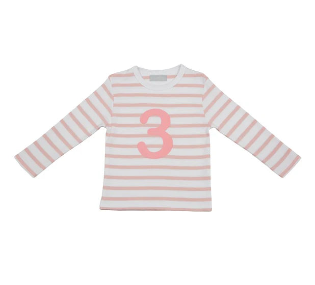 Bob and Blossom | Dusty Pink & White Breton Striped | age |  number T shirt