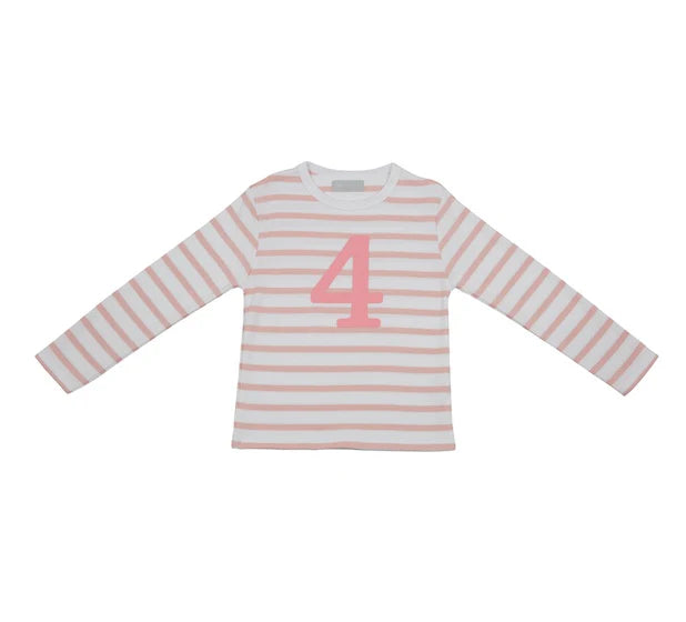 Bob and Blossom | Dusty Pink & White Breton Striped | age |  number T shirt