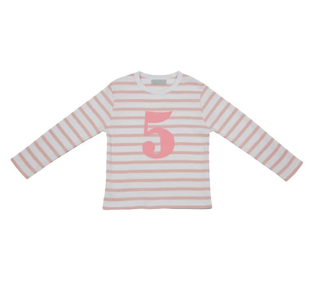 Bob and Blossom | Dusty Pink & White Breton Striped | age |  number T shirt