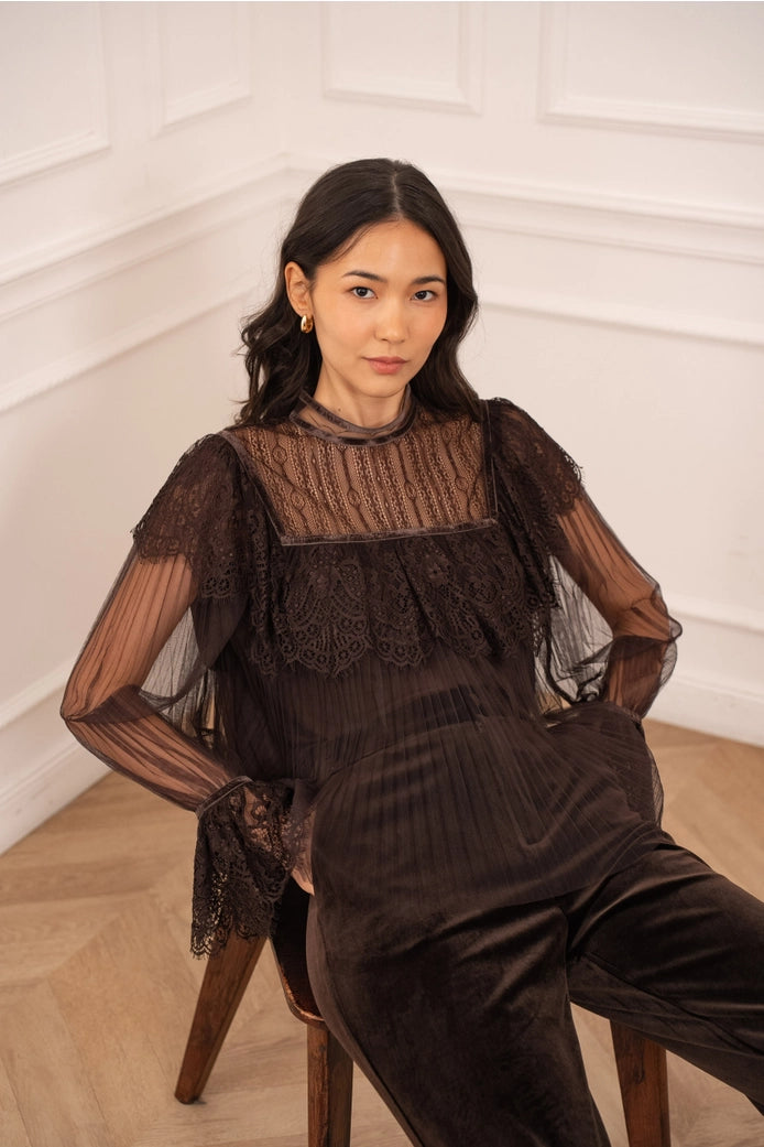 Brigitte Lace Blouse - Brown or Ecru - Monica Luz Brigitte Lace Blouse - Brown or Ecru - Monica Luz