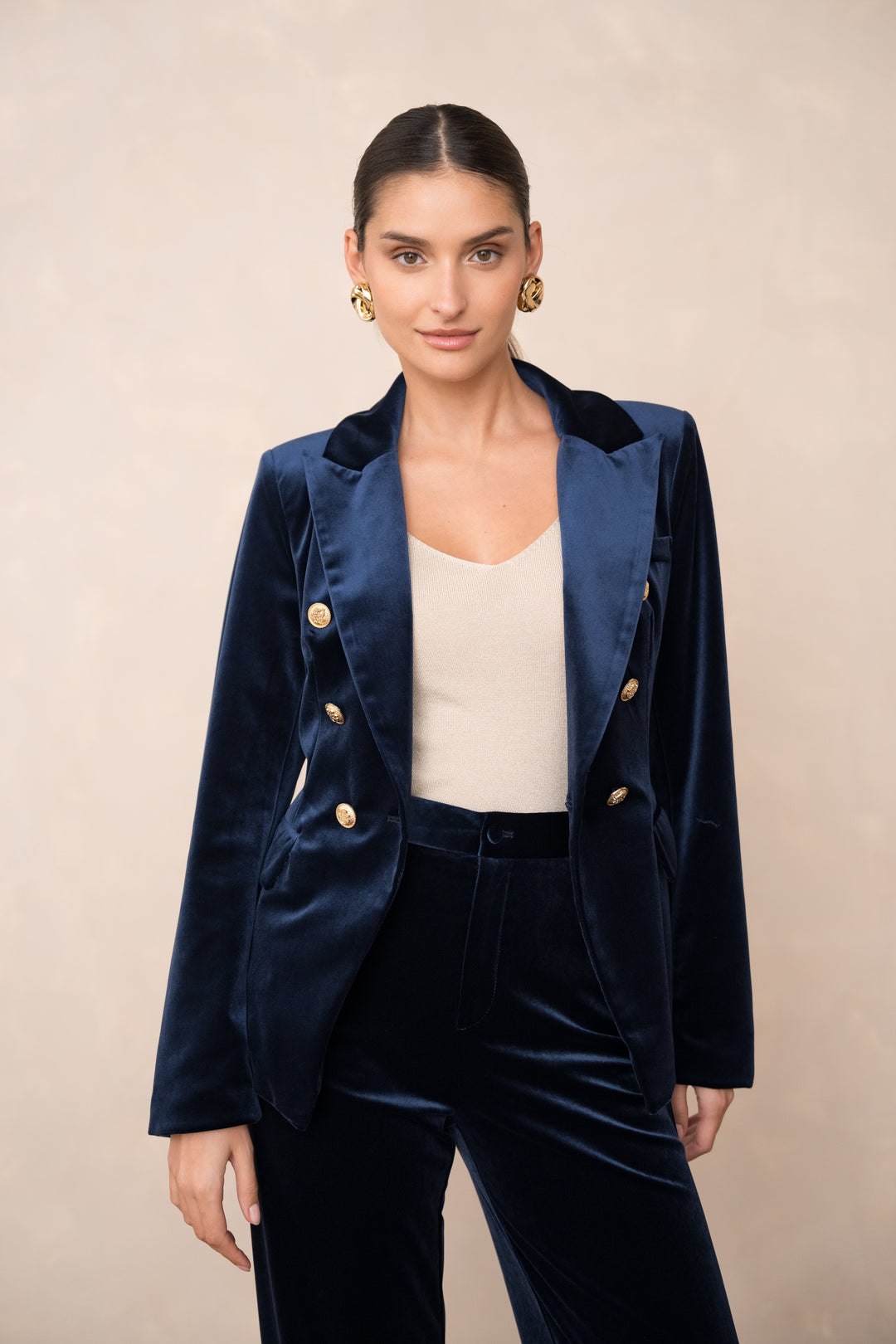 Octavia Velvet Blazer - Navy Blue
