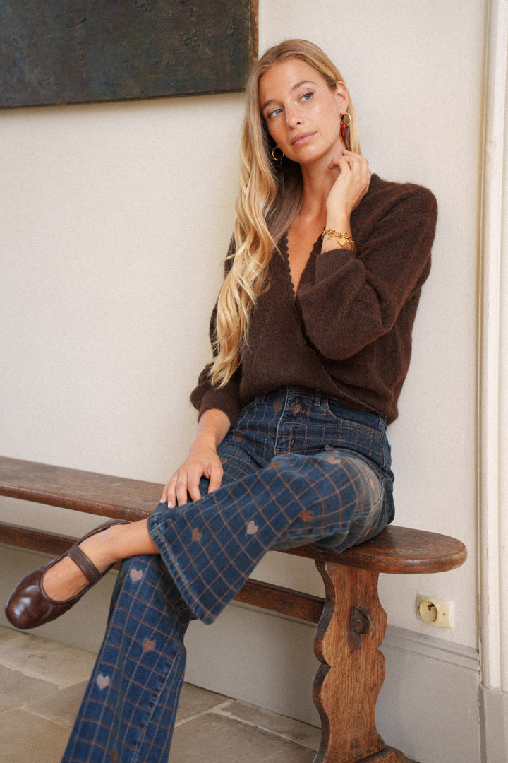 Camille Wool & Alpaca Blend Wrap Jumper - coffee