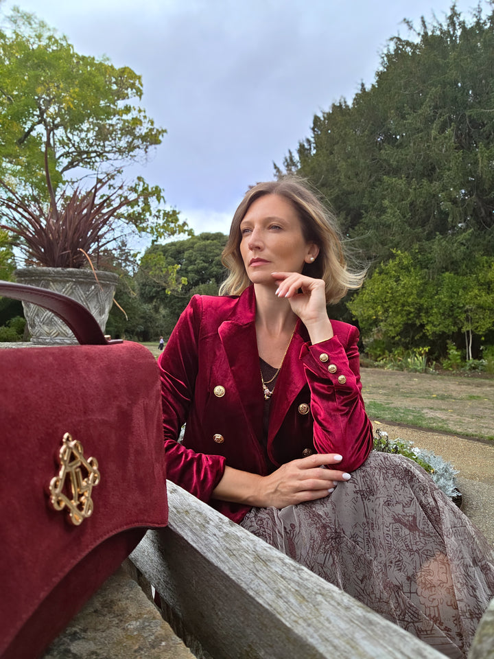 Octavia Velvet Blazer - Burgundy