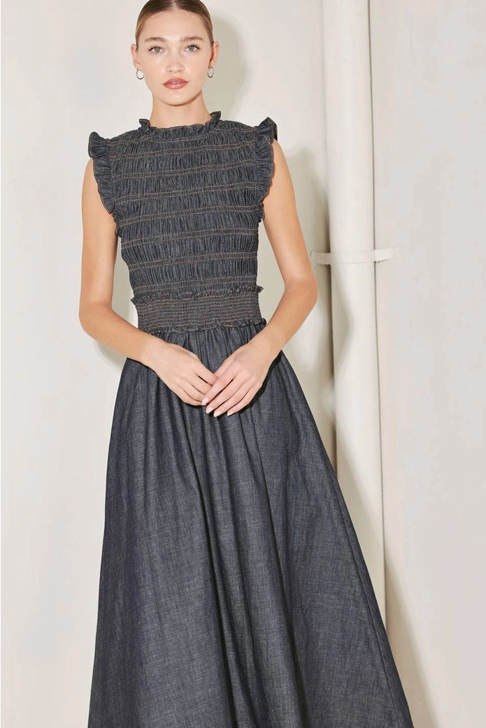 The Camille Denim Elegance Dress - Dark Denim