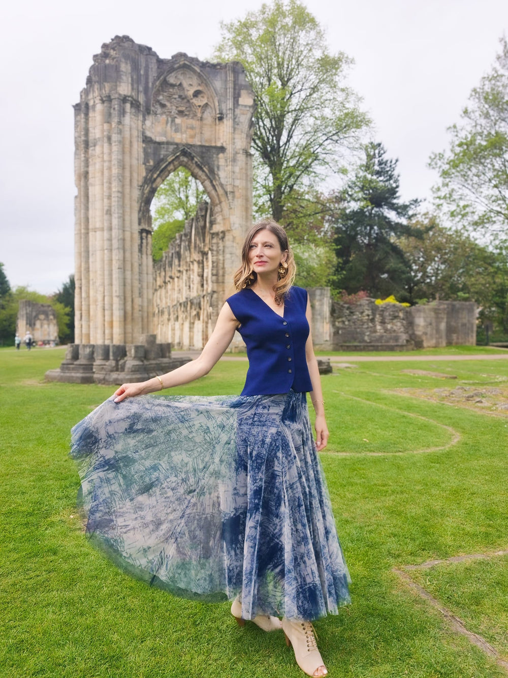 French Riviera Parisian Art printed Tulle Skirt | Navy Blue - Monica Luz