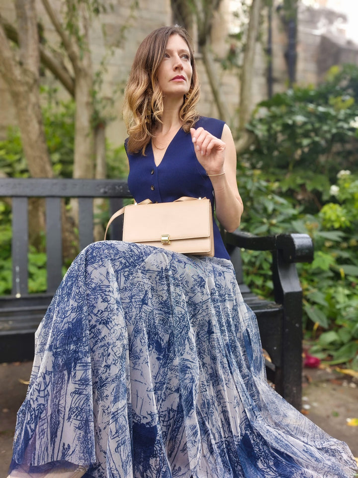 French Riviera Parisian Art printed Tulle Skirt | Navy Blue - Monica Luz