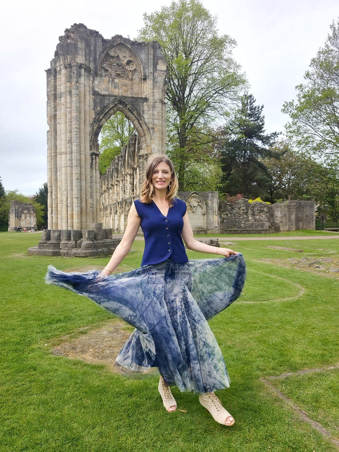 French Riviera Parisian Art printed Tulle Skirt | Navy Blue - Monica Luz