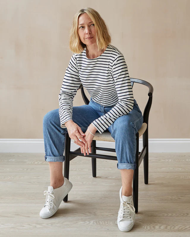 Fleur Stripe Blouse  in Navy/white