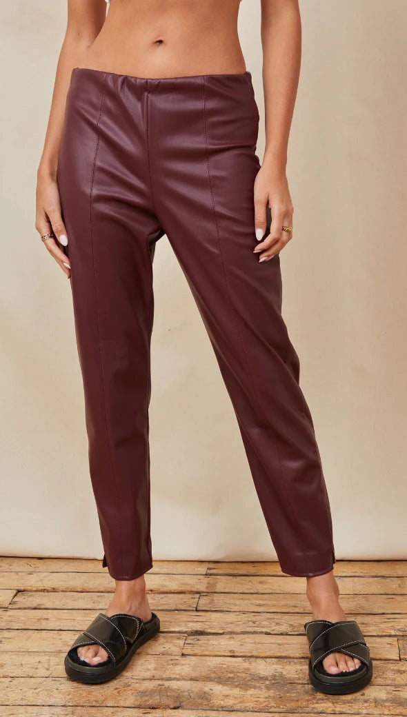 Charli London| Grace vegan leather trousers - Burgundy