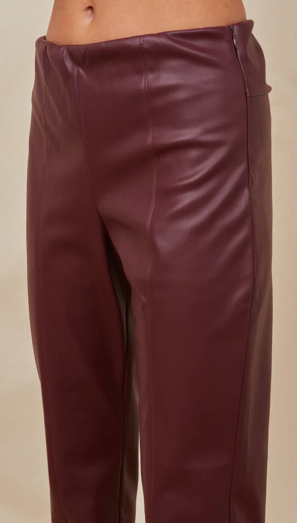 Charli London| Grace vegan leather trousers - Burgundy