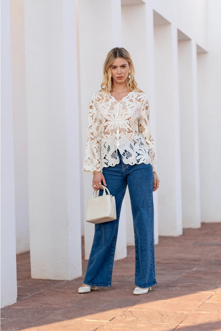 Chiara Cardigan in Macramé Lace | Soft Beige