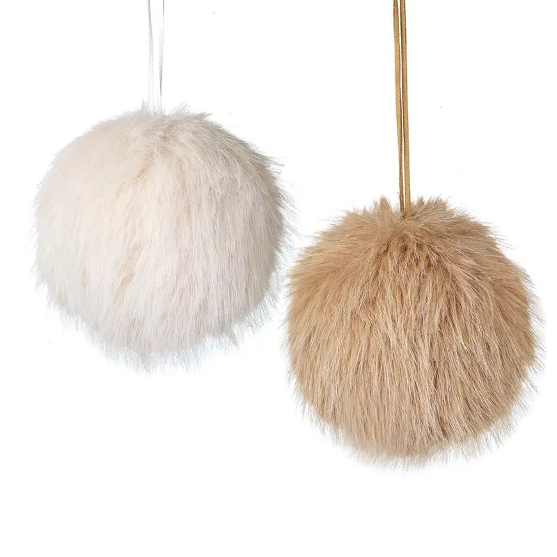 Cream & Beige Fluffy Pom Pom mix set of 2