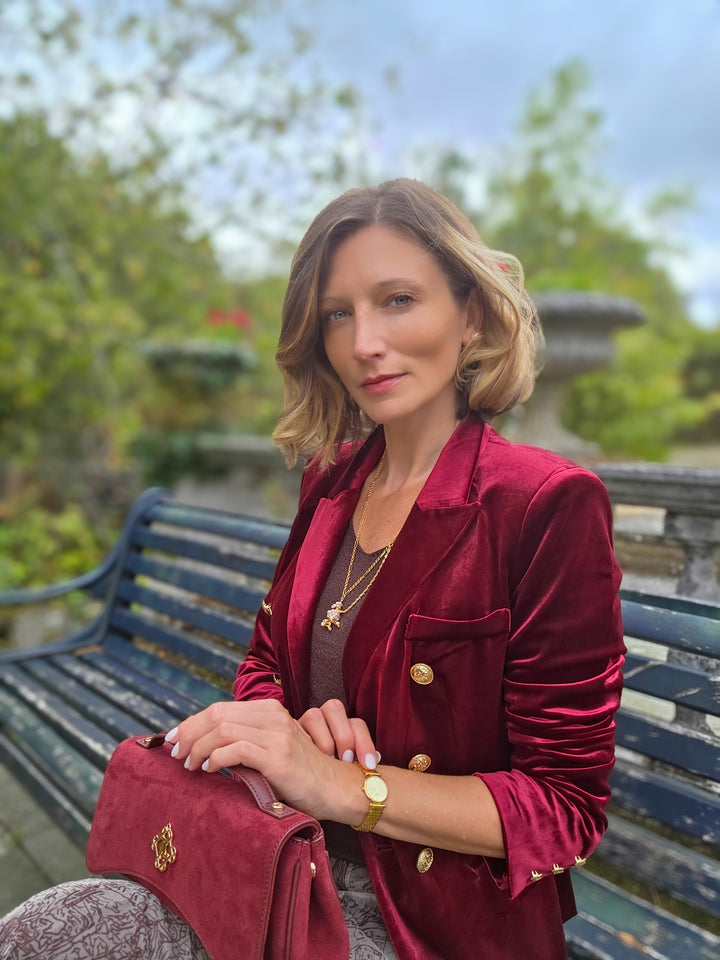 Octavia Velvet Blazer - Burgundy