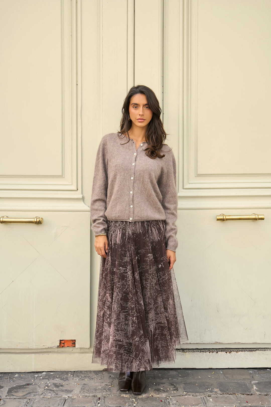 Marble Skinny Fit Tulle Skirt - Dark Brown