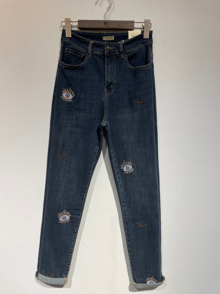 Iris Dark Wash Embroidered Eye Jeans