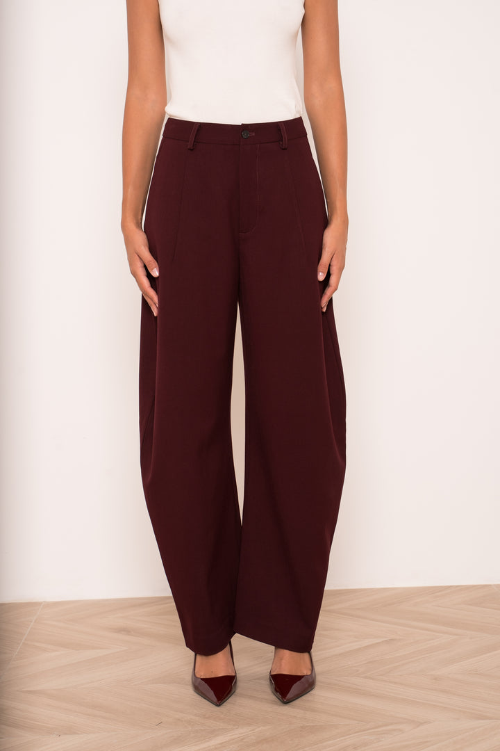 The Carmen Tailored Barrel Leg Trousers in Navy Blue - Plum
